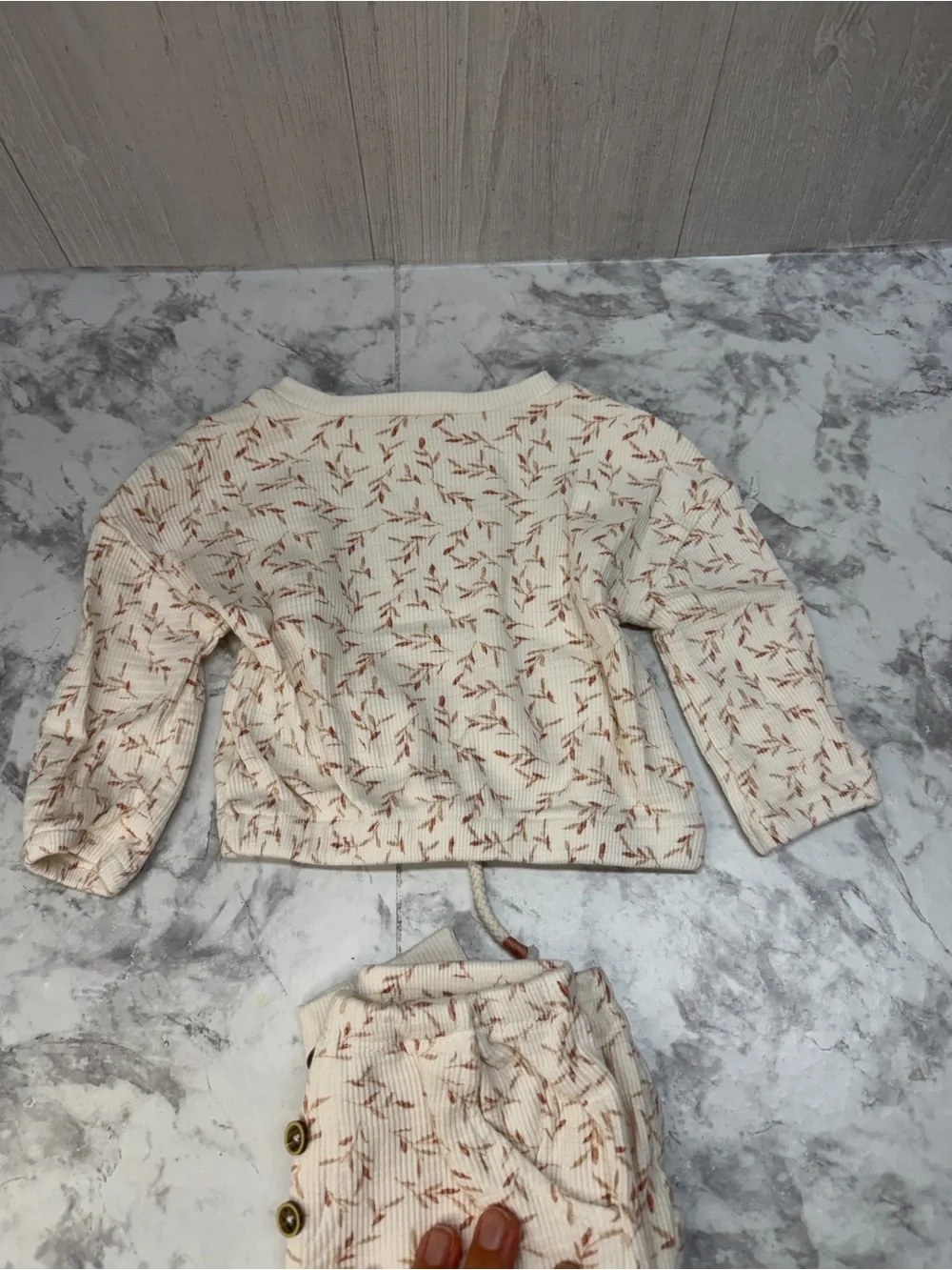 Cream Floral Ribbed Baby Romper Set with Button Detail Fall Outfit Baby girls